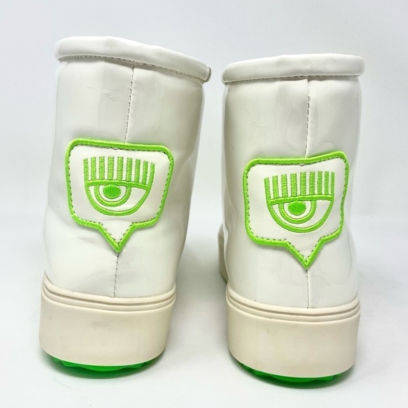 CHIARA Ferragni Logo Patch White Vinyl and Plush Lined Ankle Booties Size 39 - Picture 9 of 16